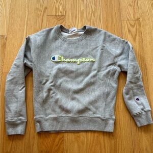 Champion Heather Gray Crewneck with Embroidered Logo